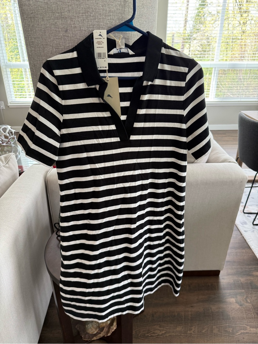 NWT Tommy Bahama Black and White Striped Polo Dress